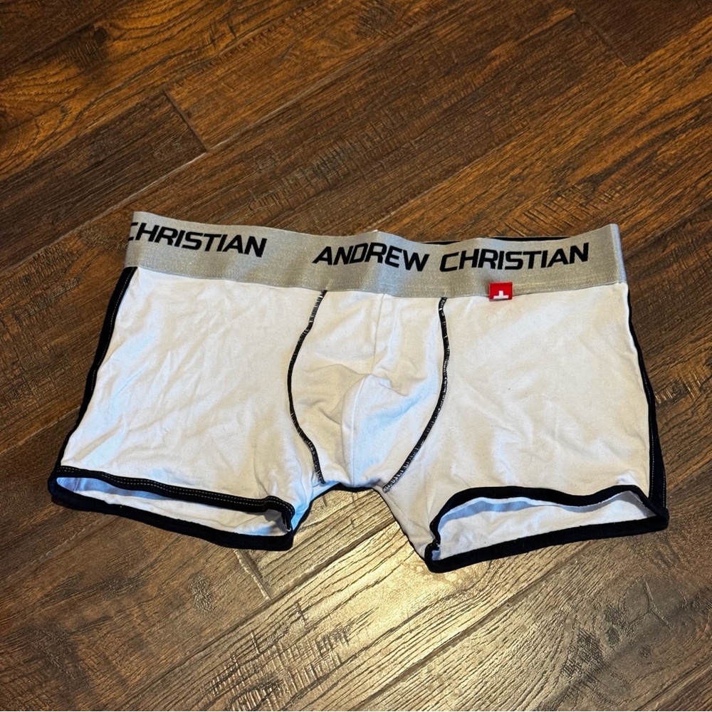 Andrew Christian White Boxer Briefs with Black Trim - Size XL